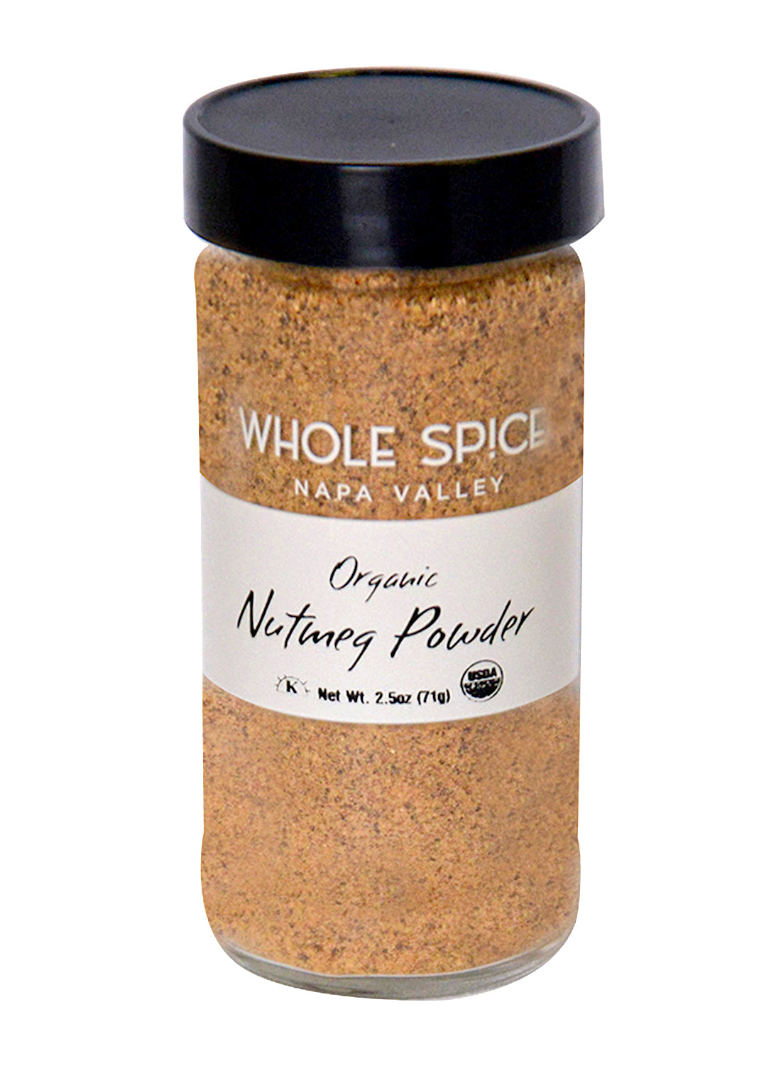 Whole Spice Inc. Nutmeg Powder Organic is a jar of aromatic spice, made from organic nutmeg, perfect for enhancing your favorite dishes.
