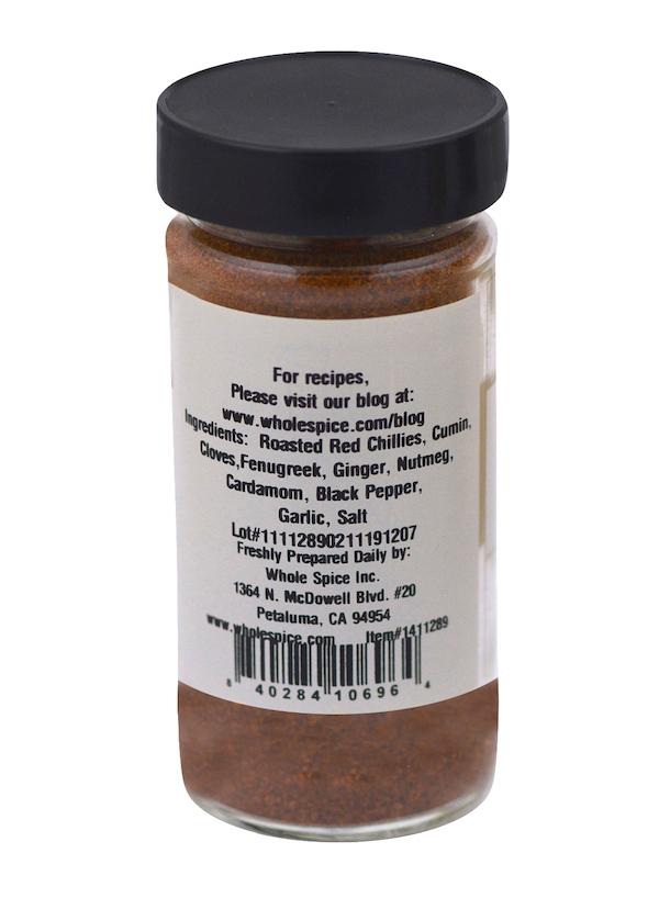 Whole Spice Inc. Ethiopian Berbere Spice comes in a clear jar with a black lid and white label listing ingredients like roasted red chillies, cumin, and cloves—ideal for bold, spicy dishes or authentic Ethiopian lentil stews.