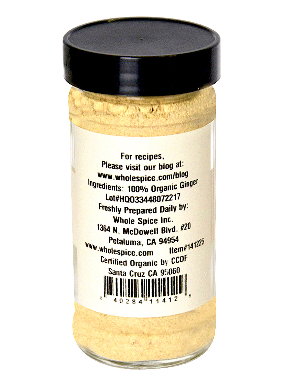 Whole Spice Inc. Ginger Powder Organic comes in a labeled jar, ideal for Asian cooking or enhancing your favorite spice blends.