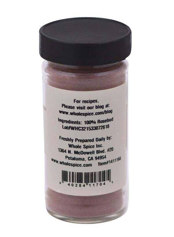 Rosebud Powder by Whole Spice Inc.—a versatile jar of pink powder, ideal for flavoring beverages or adding a unique touch to your baked goods.